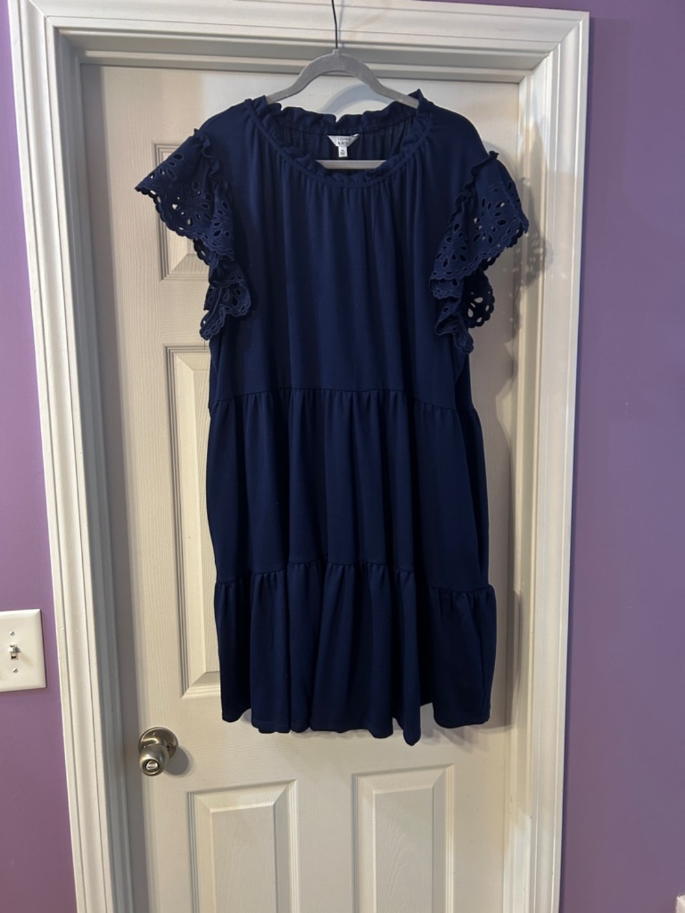crown & ivy Navy Eyelet Sleeve Tiered Dress